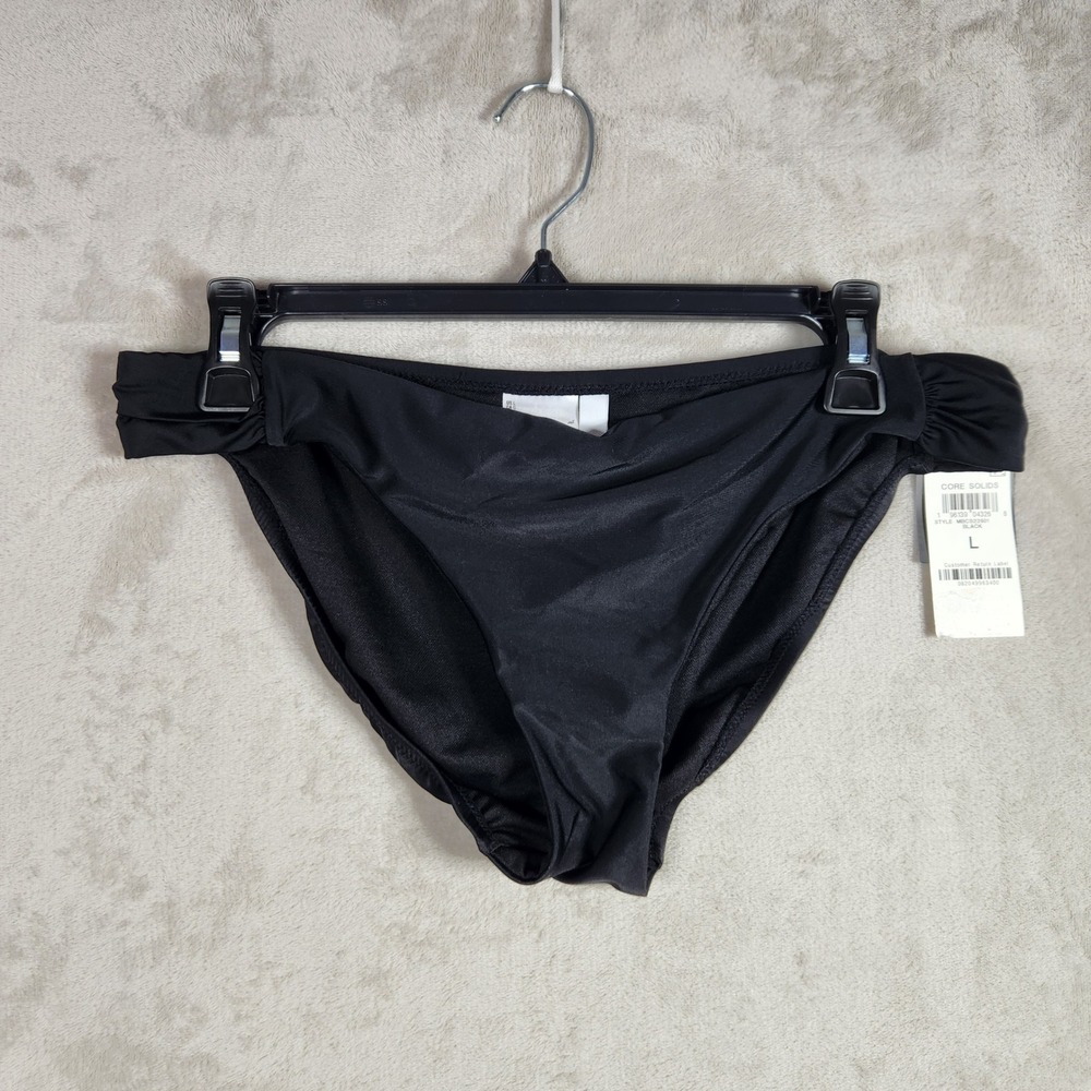 Bar III Bikini Bottom Womens Large Black Core Solids Hipster Beach Swimwear NWT